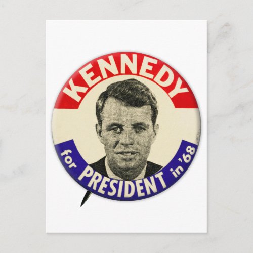 Vintage Robert Kennedy For President Pin 1968 Postcard