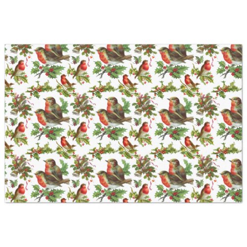 Vintage Robin Bird Holly Berries Winter  Tissue Paper