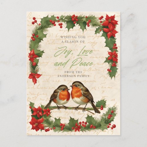 Vintage Robin Birds Christmas Wreath Holiday Postcard