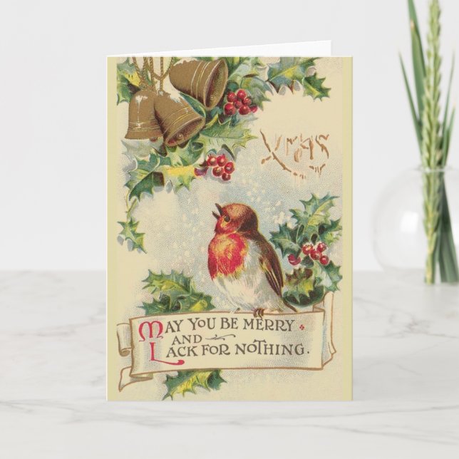 Vintage Robin Christmas Greeting Card (Front)
