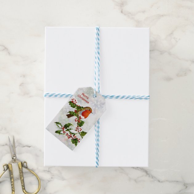 Vintage Robin, Holly Christmas Gift Tags
