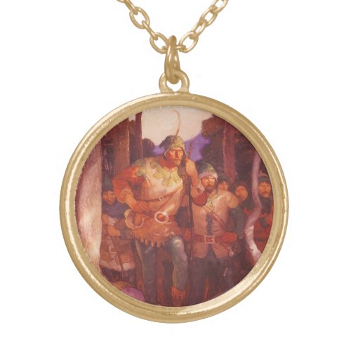 Vintage Robin Hood and His Merry Men by NC Wyeth Gold Plated Necklace