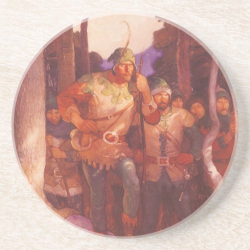 Vintage Robin Hood and His Merry Men by NC Wyeth Sandstone Coaster