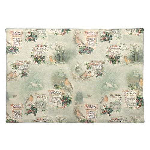 Vintage Robins and Christmas Greetings Cloth Placemat