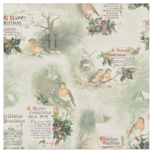 Vintage Robins and Christmas Greetings Fabric