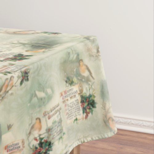 Vintage Robins and Christmas Greetings Tablecloth