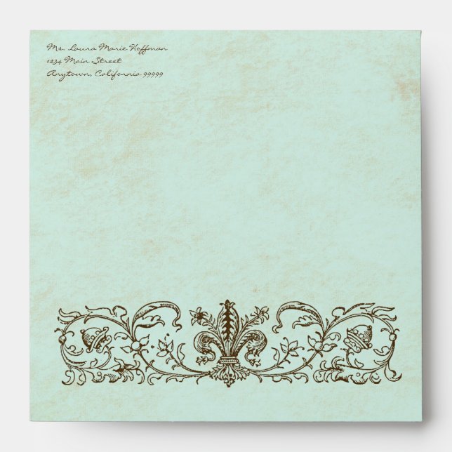 Vintage Robins Egg Blue Crown Swirl Flourish Envelope (Front)