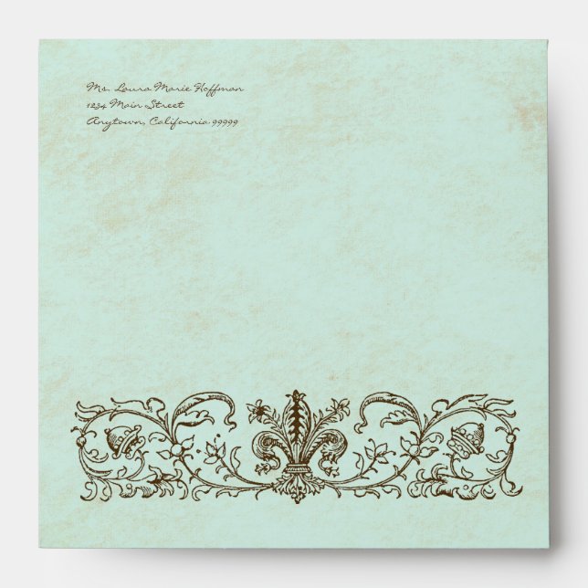 Vintage Robins Egg Blue Crown Swirl Flourish Envelope (Front)