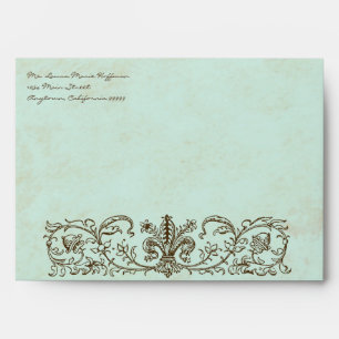 Vintage Robins Egg Blue Crown Swirl Flourish Envelope