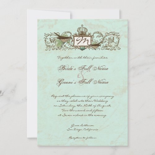 Vintage Robins Egg Blue Crown Swirl Flourish Personalized Invitations