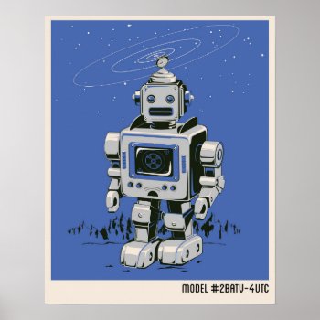 Vintage Robot 2 Blue Poster by stevethomas at Zazzle
