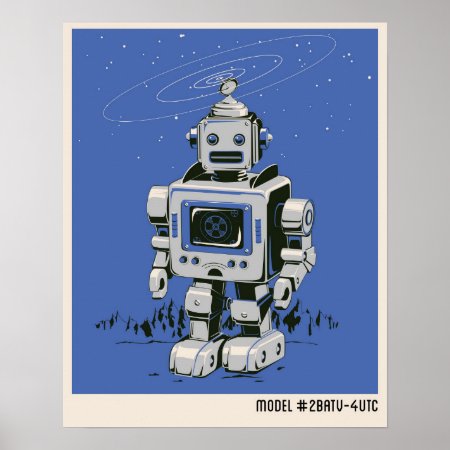 Vintage Robot 2 Blue Poster
