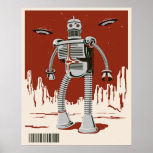 Vintage Robot 3 red Poster
