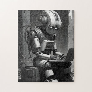 Vintage Robot AI Retro Tech Cyberpunk Jigsaw Puzzle