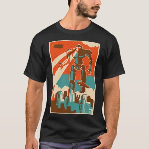 Vintage Robot Attacking City Retro Bot Sci_fi Fath T_Shirt