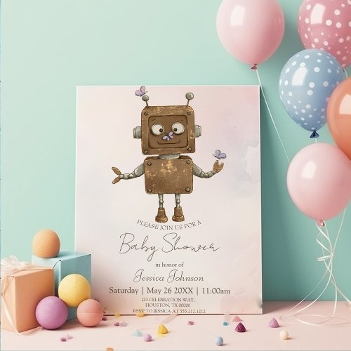 Vintage Robot Baby Shower Invitation