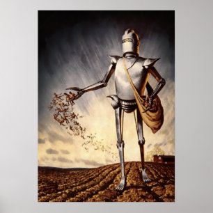 Vintage Robot Farming Humans Poster
