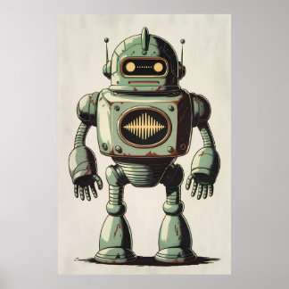 Vintage Robot Illustration - Retro Sci-Fi Artwork Poster