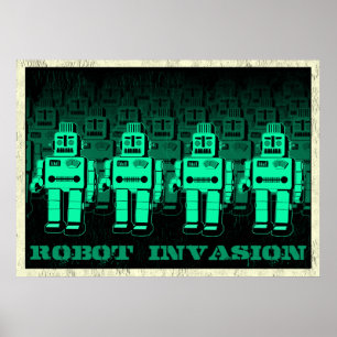 vintage robot invasion poster