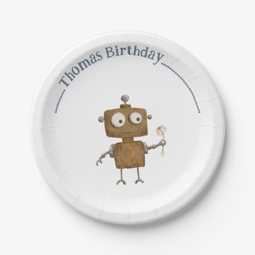 Vintage Robot Party Theme Paper Plates