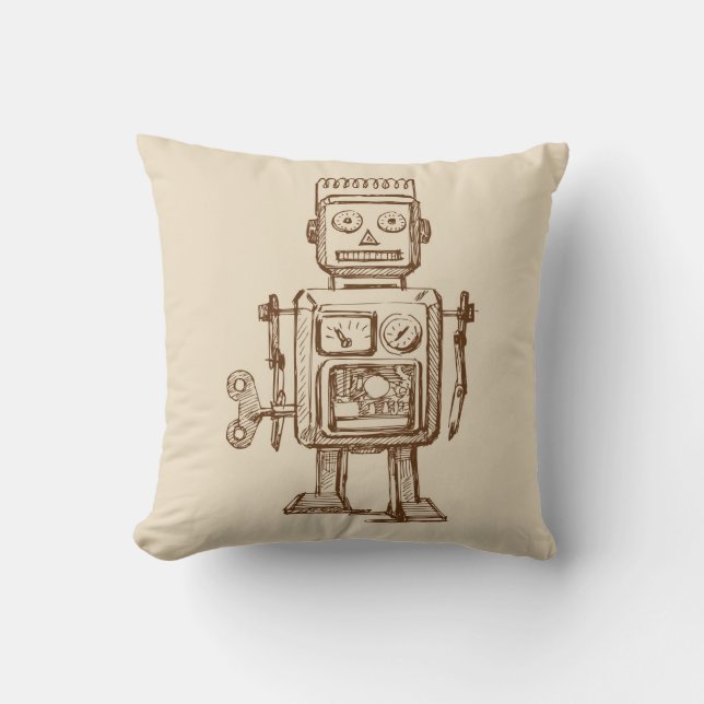 Vintage Robot Sketch / Drawing Throw Pillow (Front)