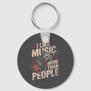 Vintage Rock Cat Music Lover Funny Animal Quote Keychain