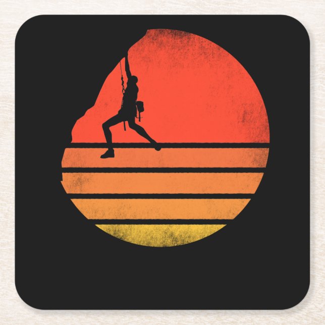 Vintage Rock Climbing Bouldering Square Paper Coaster (Front)