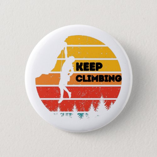 Vintage Rock Climbing Retro Climber Silhouette  Button