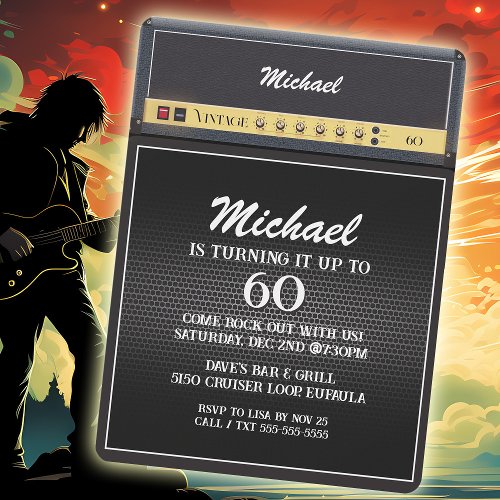 Vintage Rock Guitar Amp 60th Birthday Party Music Invitation