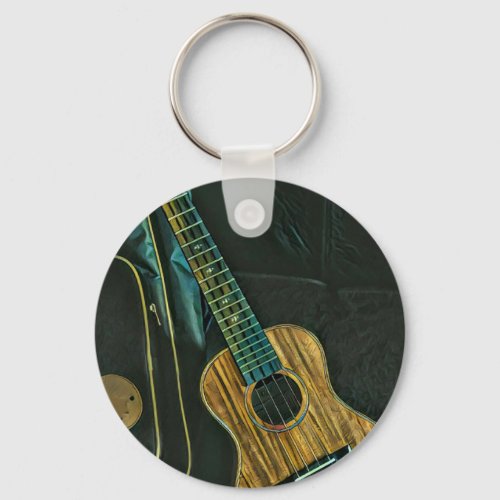 vintage rock guitar player artwork keychain