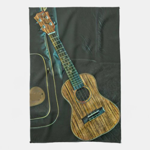 vintage rock guitar player artwork kitchen towel