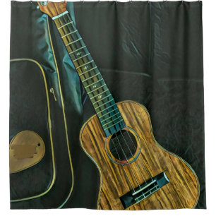 vintage rock guitar player artwork shower curtain