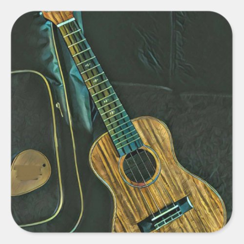 vintage rock guitar player artwork square sticker