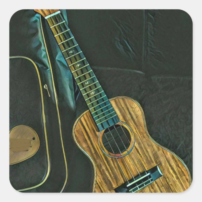 vintage rock guitar player artwork square sticker (Front)