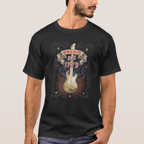 Vintage Rock Music  Rockin Since 1975 47th Birthda T_Shirt