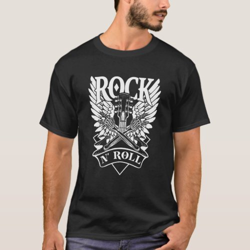 Vintage Rock N Roll Skeleton Hand Wings Rocker Nev T_Shirt