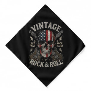 Vintage Rock Skull American Flag Guitar Retro Rock Bandana