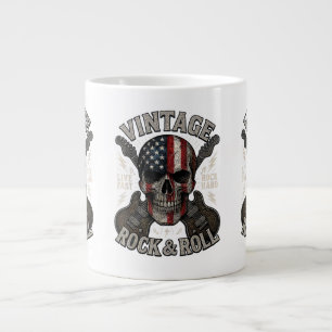Vintage Rock Skull American Flag Guitar Retro Rock Giant Coffee Mug
