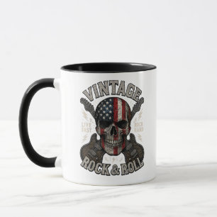 Vintage Rock Skull American Flag Guitar Retro Rock Mug