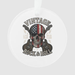 Vintage Rock Skull American Flag Guitar Retro Rock Ornament