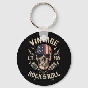 Vintage Rock Skull American Flag Ribbon Microphone Keychain
