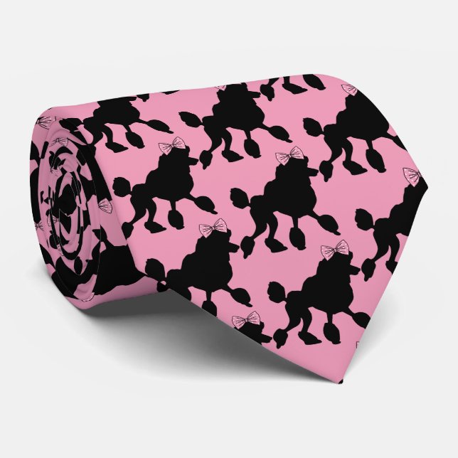 Vintage Rockabilly Black Poodles on Pink Patterned Neck Tie (Rolled)