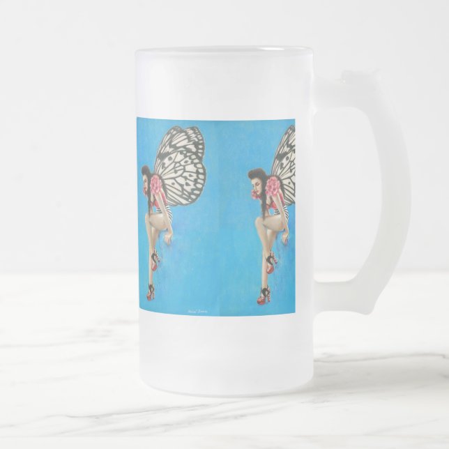 Vintage Rockabilly Fairy Frosted Glass Stein (Right)