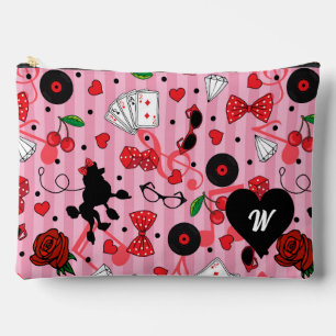 Vintage Rockabilly Patterned Pink Monogram Accessory Pouch