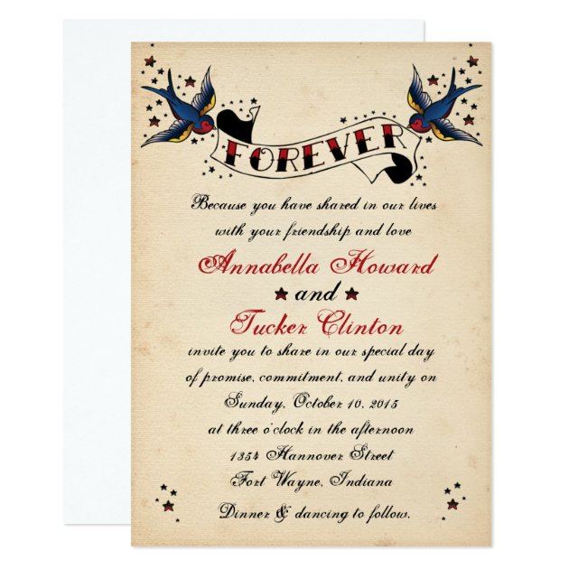 Vintage Rockabilly Tattoo Wedding Invitation