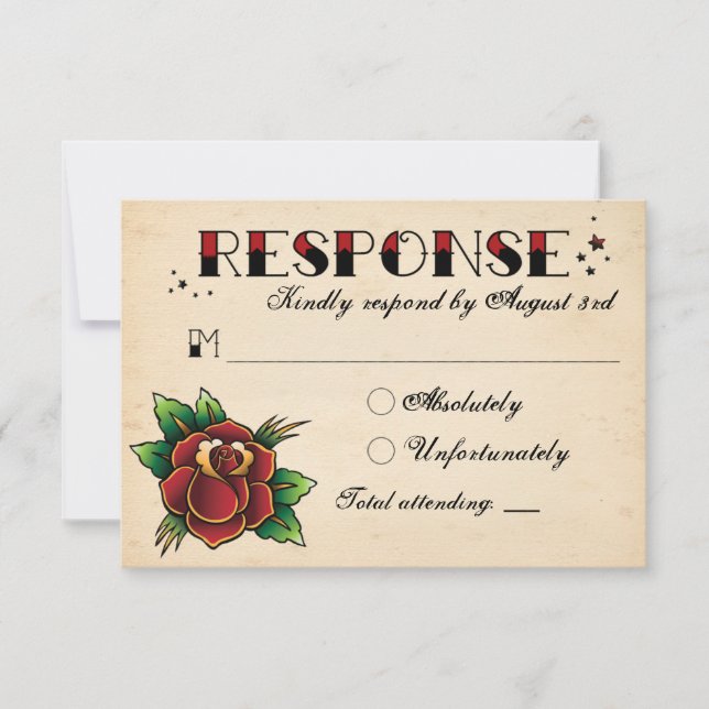 Vintage Rockabilly Tattoo Wedding RSVP (Front)