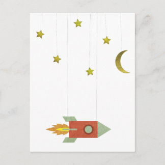 Vintage Rocket In Space Postcard