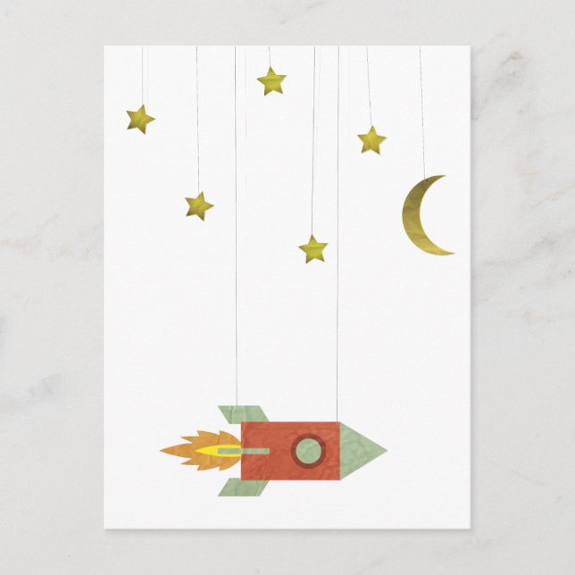 Vintage Rocket In Space Postcard (Front)