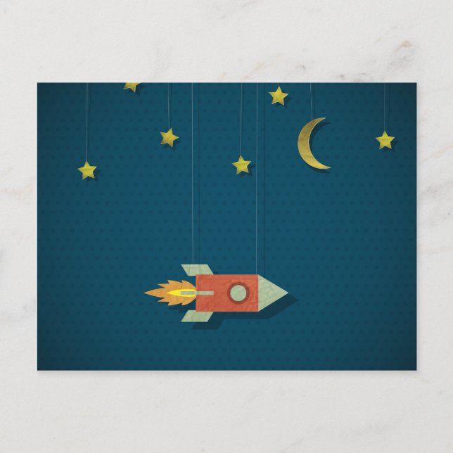 Vintage Rocket in Space Postcard (Front)