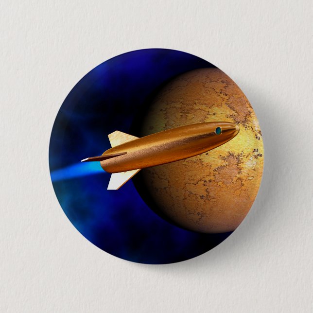 vintage rocket pinback button (Front)